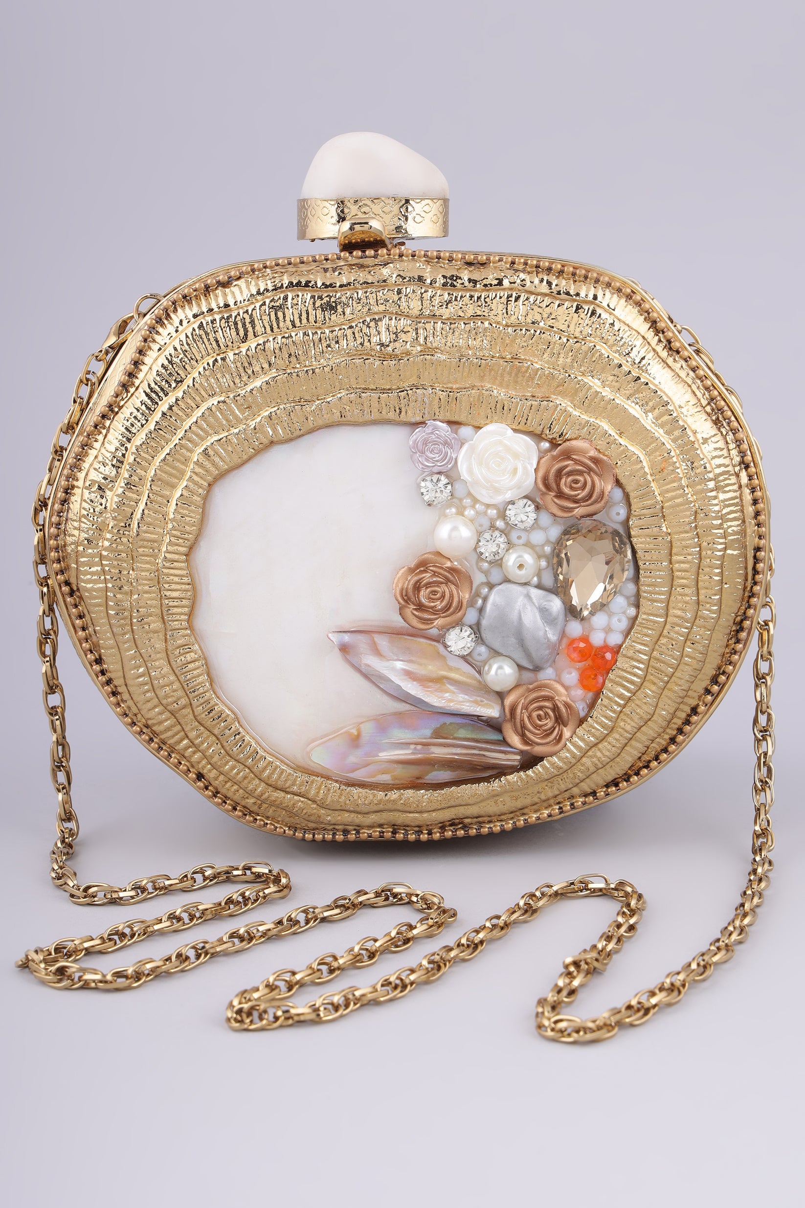 Alizée designer mother of pearl clutch
