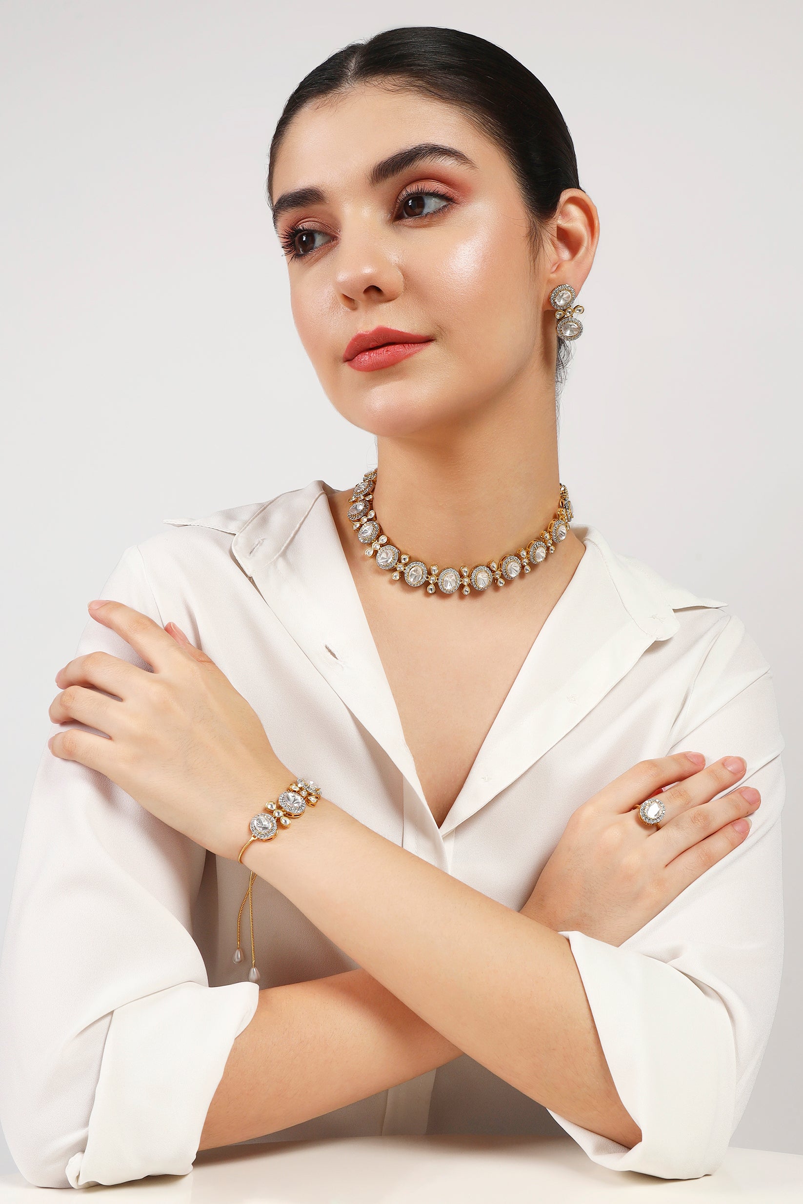 Princess moissanite Kundan combo set