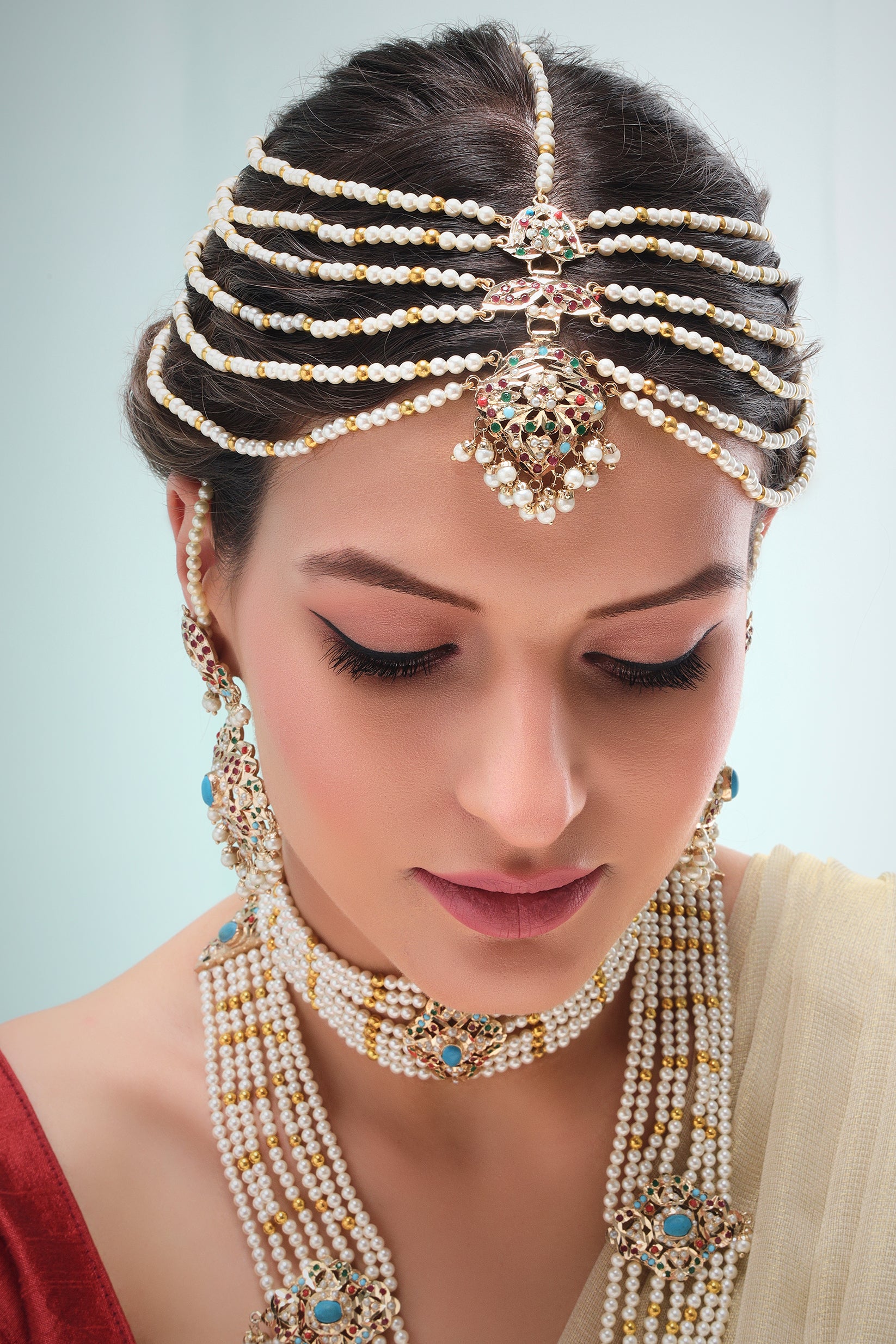 Maheen Jadau long necklace set with choker & earrings