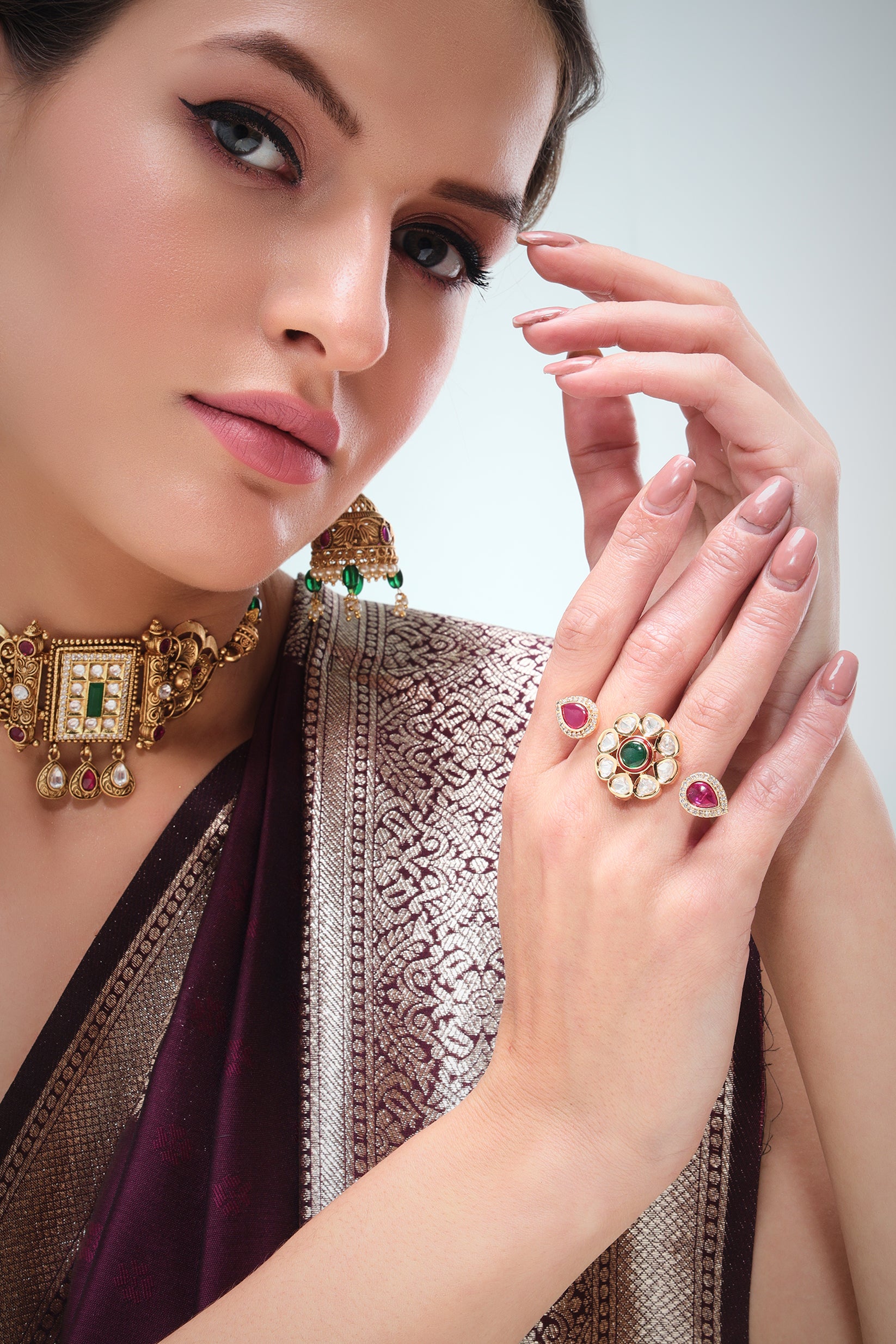 Saba moissanite Kundan ring