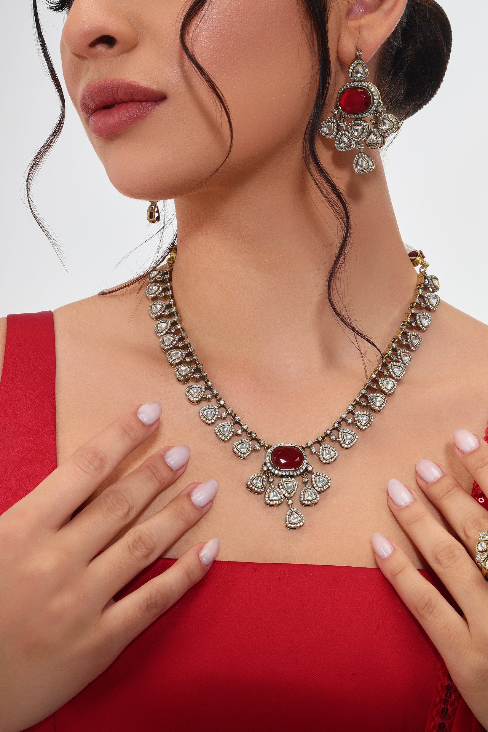 Urooj moissanite kundan victorian plating set