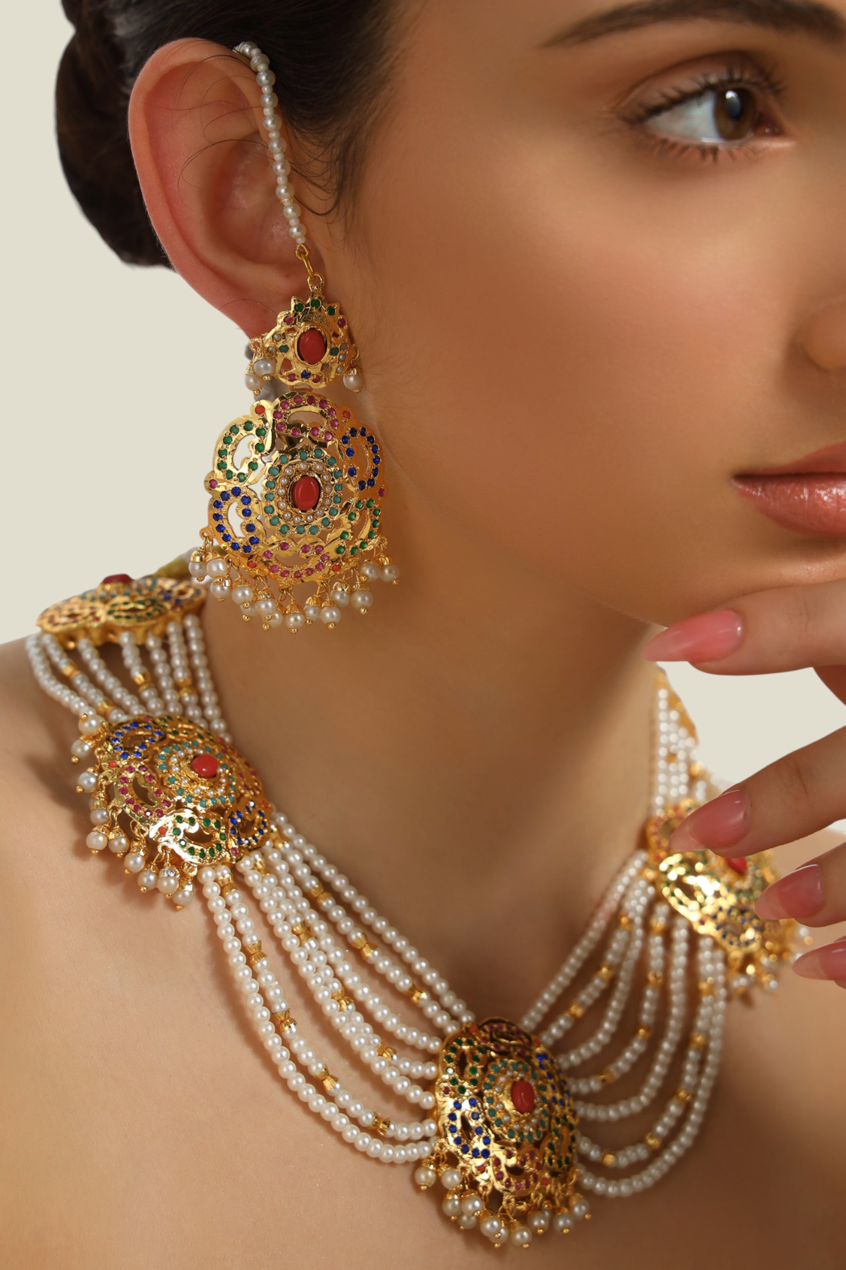 Maheen coral Jadau set with ring
