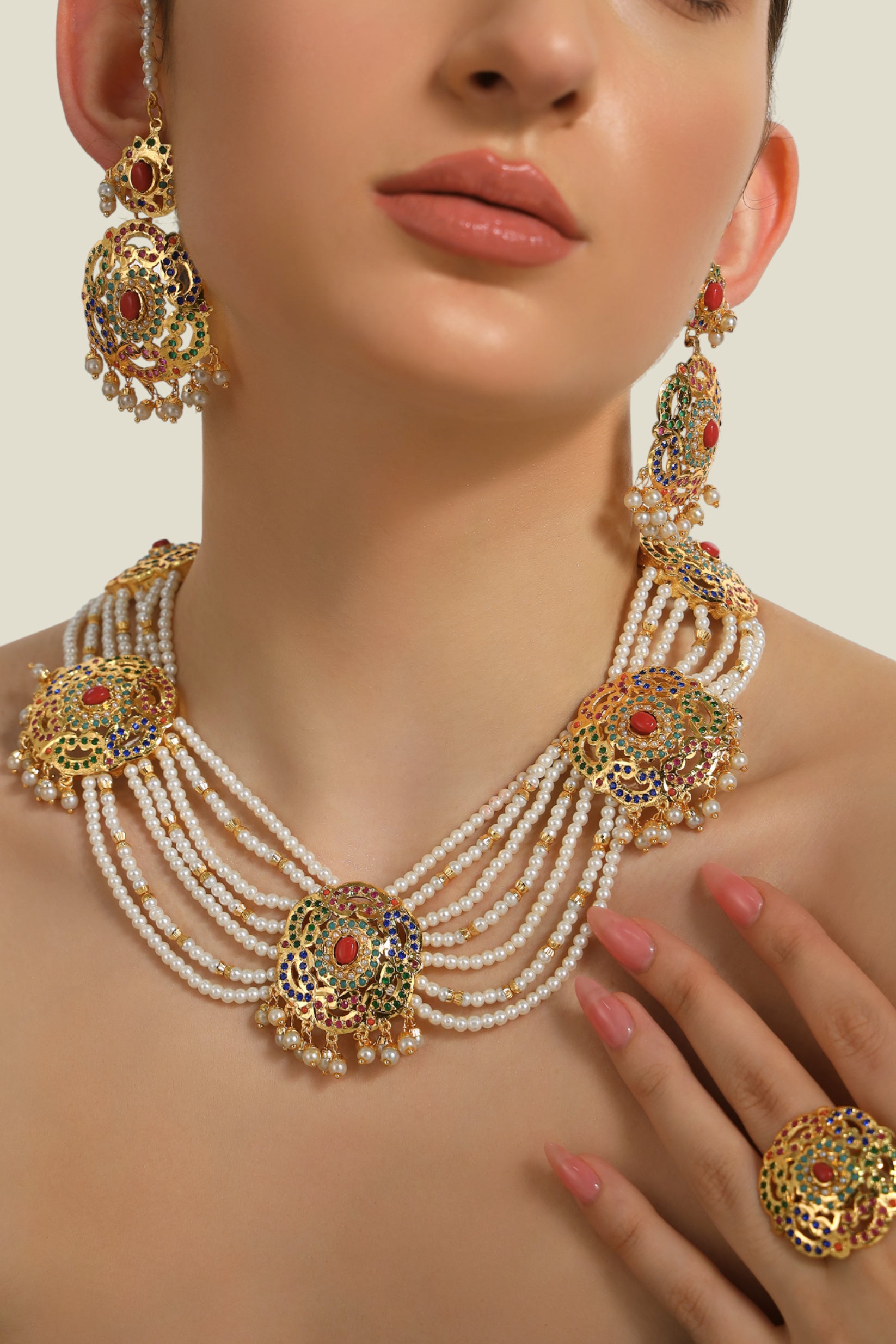 Maheen coral Jadau set with ring