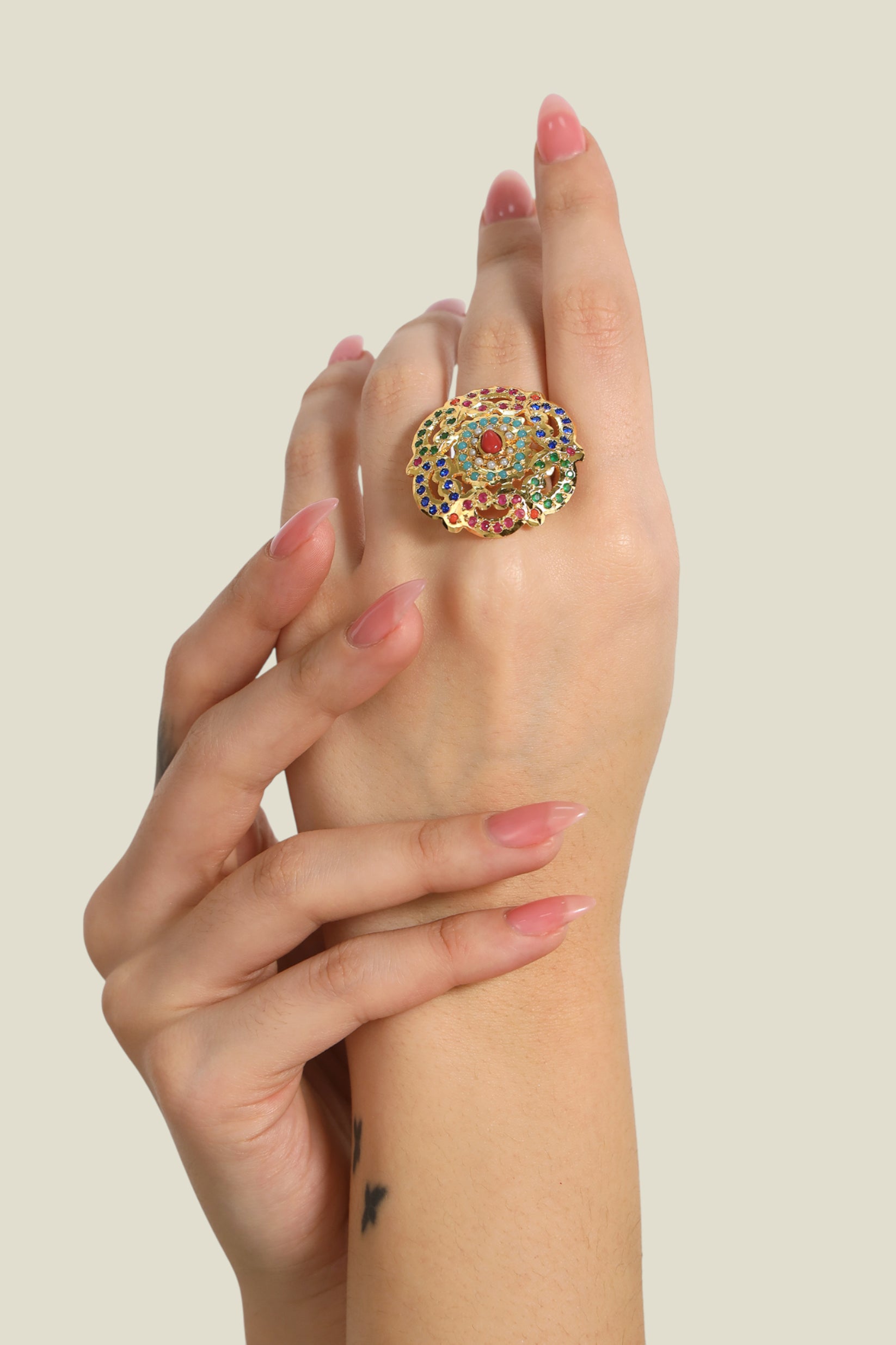 Maheen coral Jadau set with ring