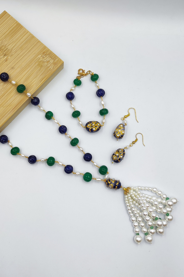 Nazakat Long Statement Chain set with Bracelet
