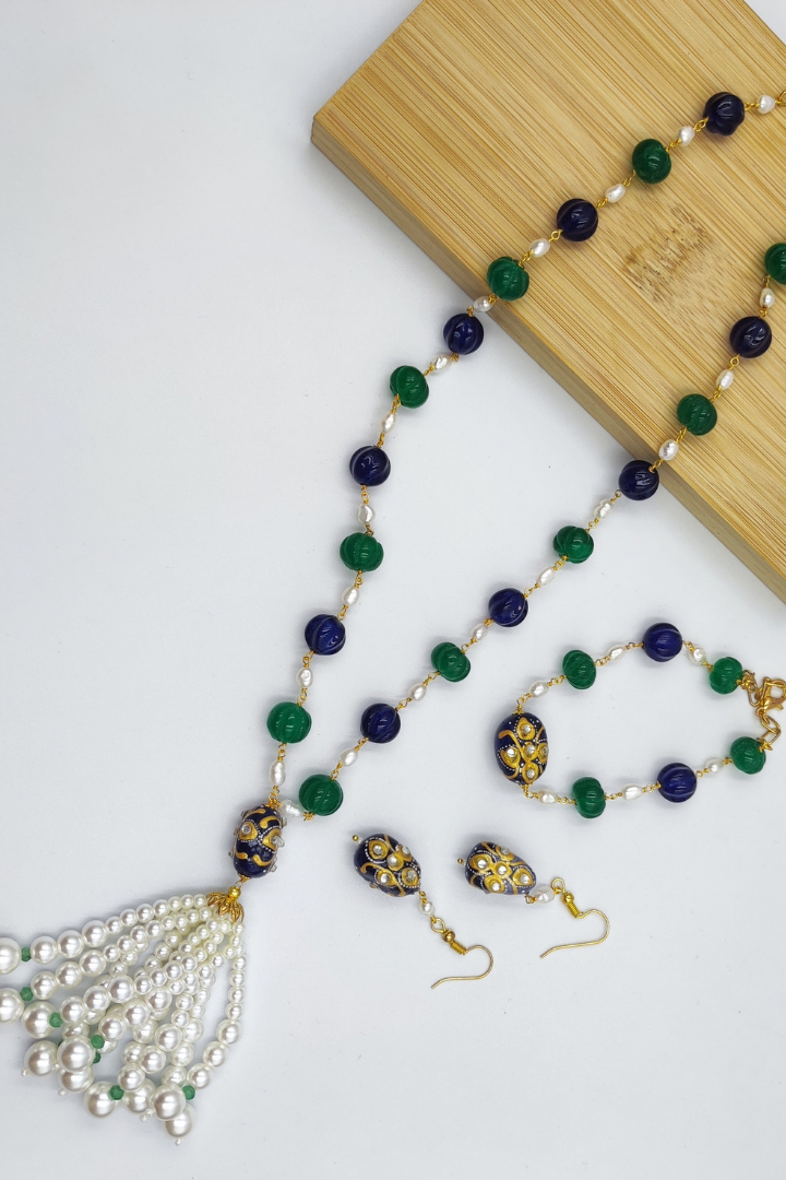 Nazakat Long Statement Chain set with Bracelet
