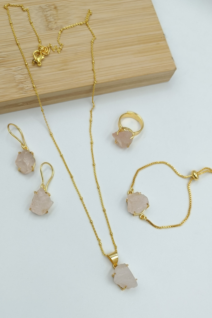 Afra Rose Quartz chain Pendant Combo set