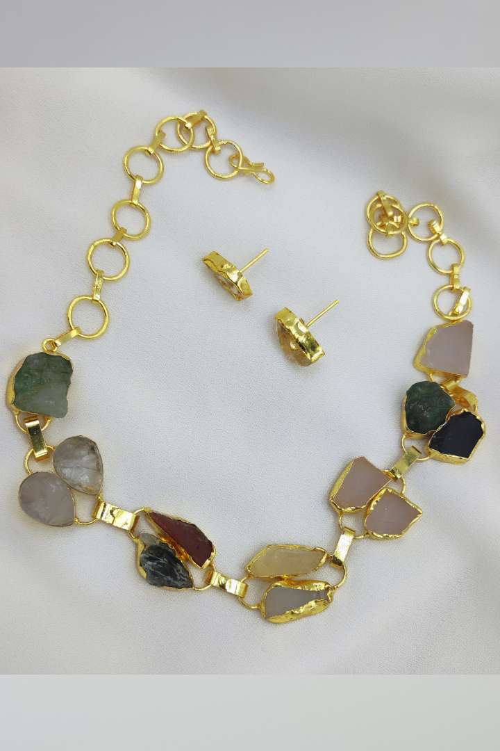Jazzed up Multi Natural stones Statement Necklace set