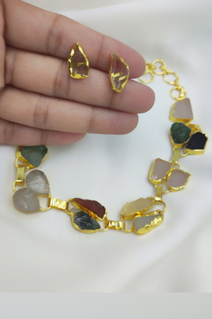 Jazzed up Multi Natural stones Statement Necklace set