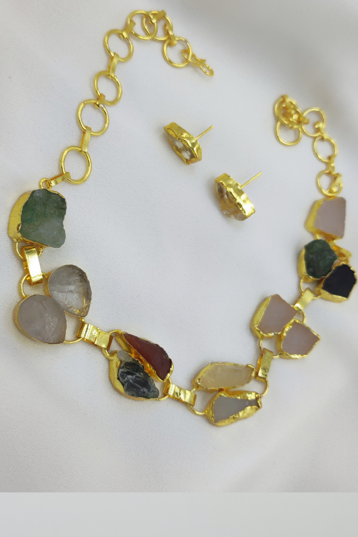 Jazzed up Multi Natural stones Statement Necklace set