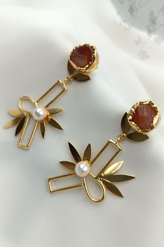 Floral Gold Earrings Cabochon