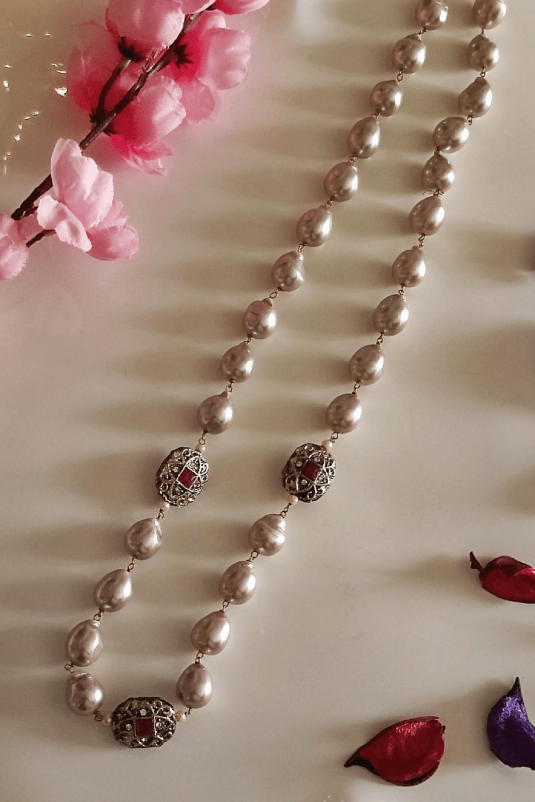 Perla with Earrings Long Statement Necklace