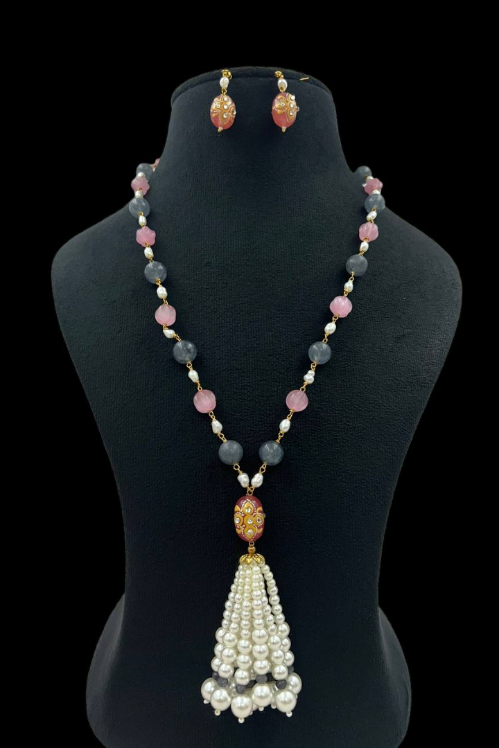 NAZAKAT Blush Pink Long Statement Chain bracelet combo set