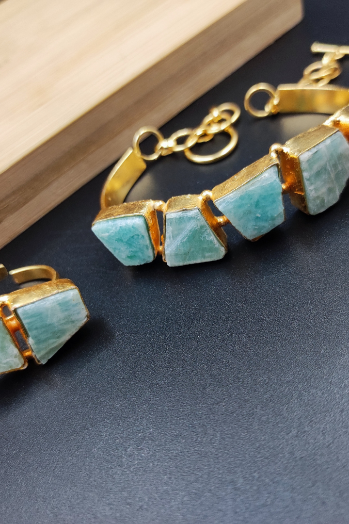 Amozanite combo bracelet finger rings