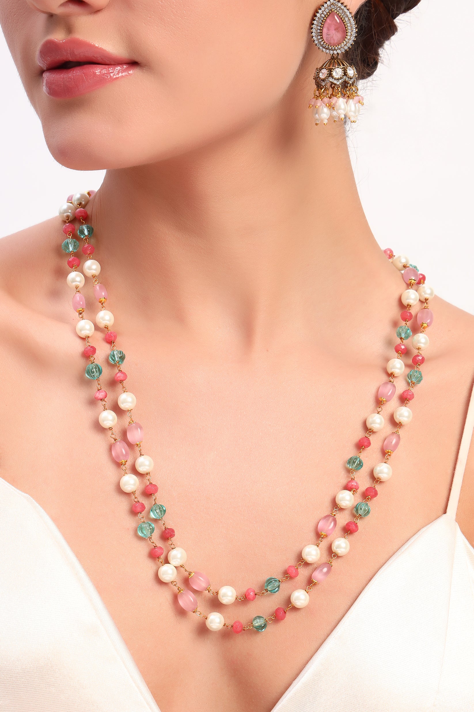 Noura blush pink statement long mala