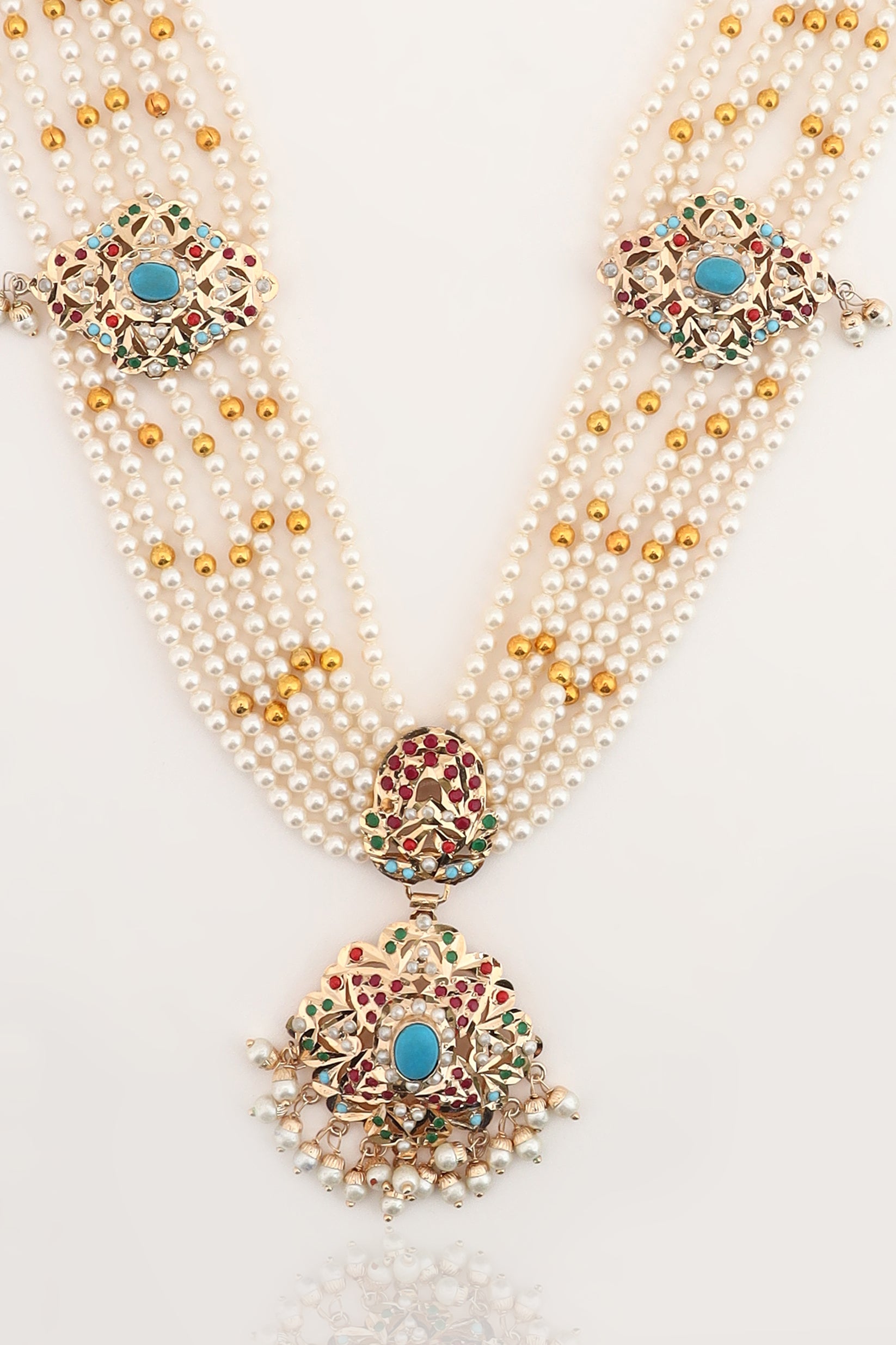 Maheen Jadau long necklace set with choker & earrings