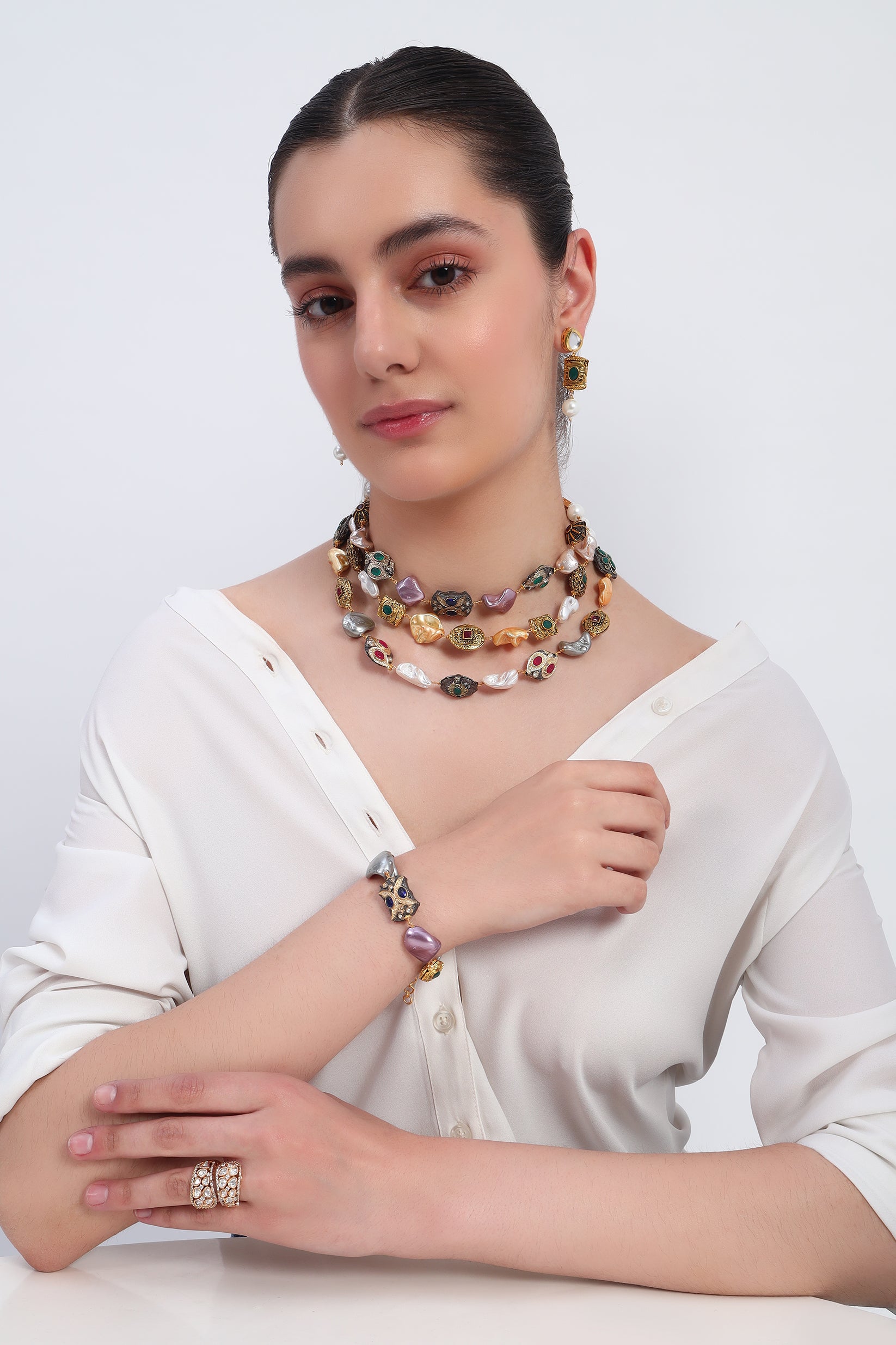 Tanjore brass beads statement bracelet