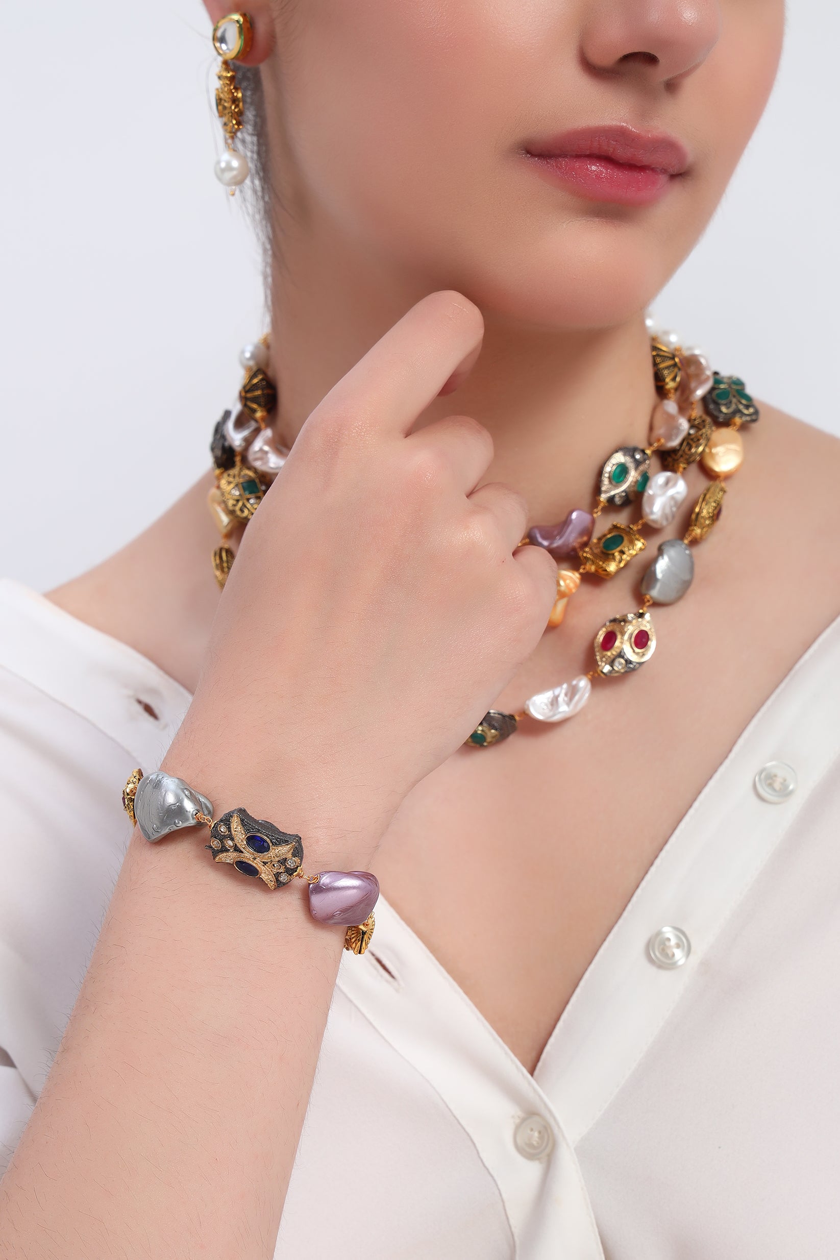 Tanjore brass beads statement bracelet