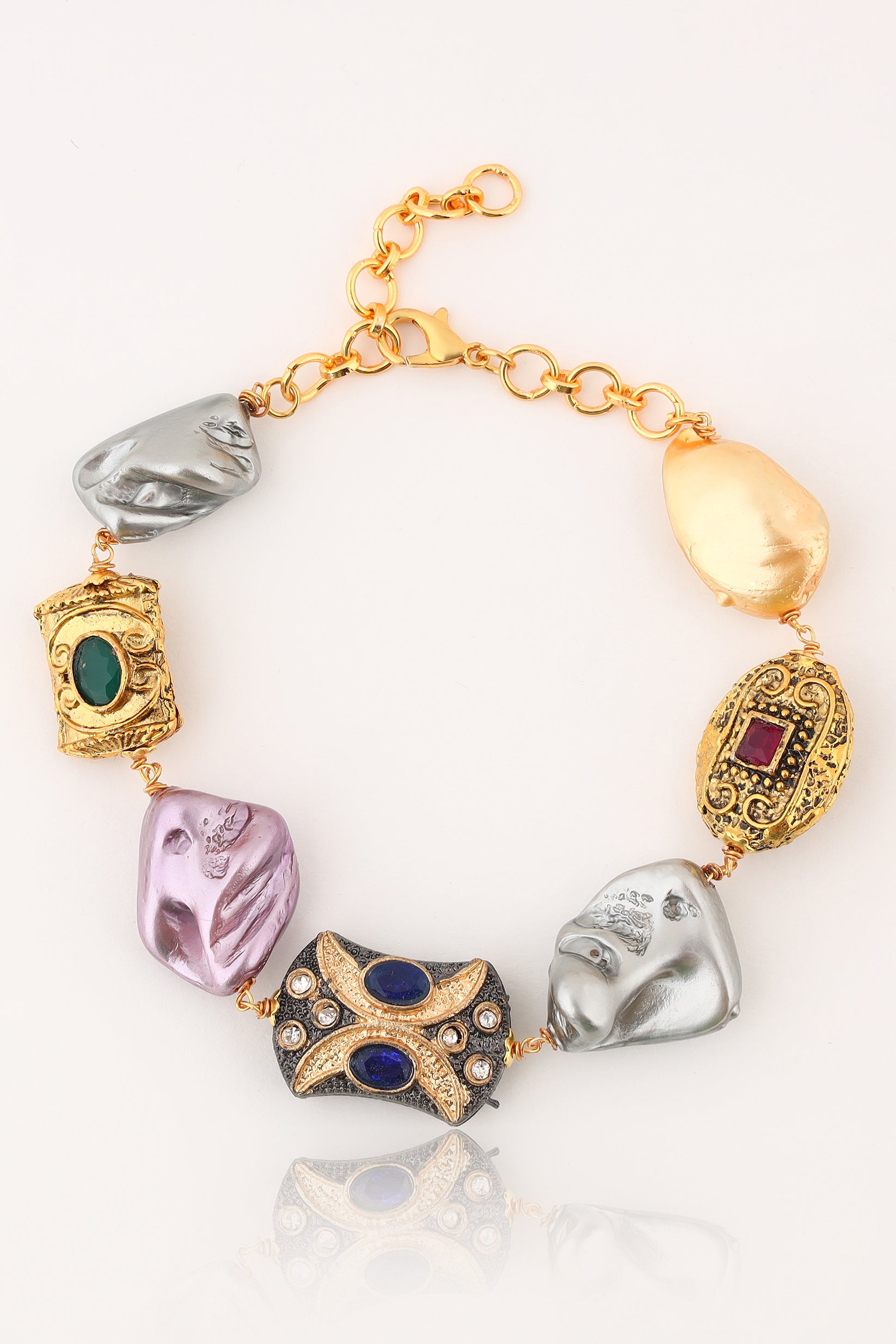 Tanjore brass beads statement bracelet