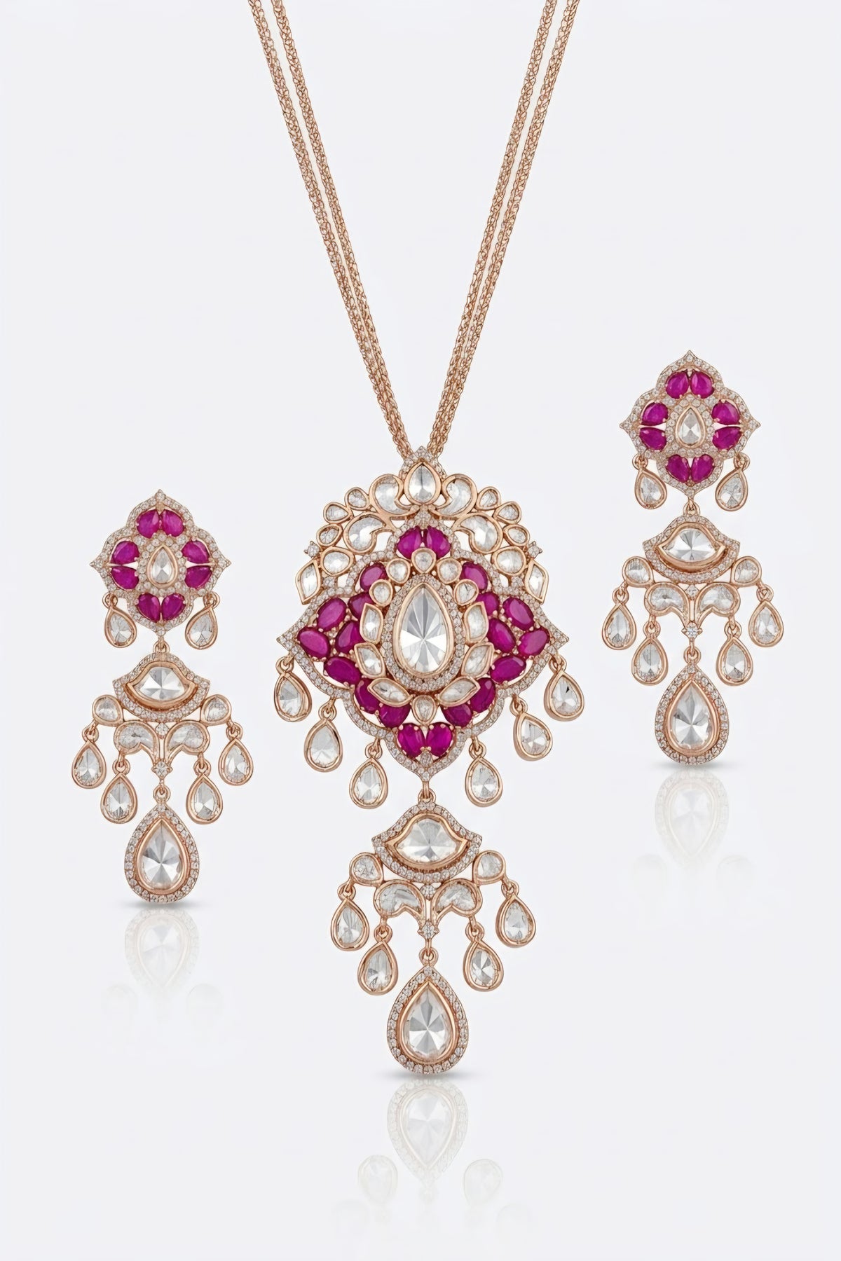 Ruby long kundan set