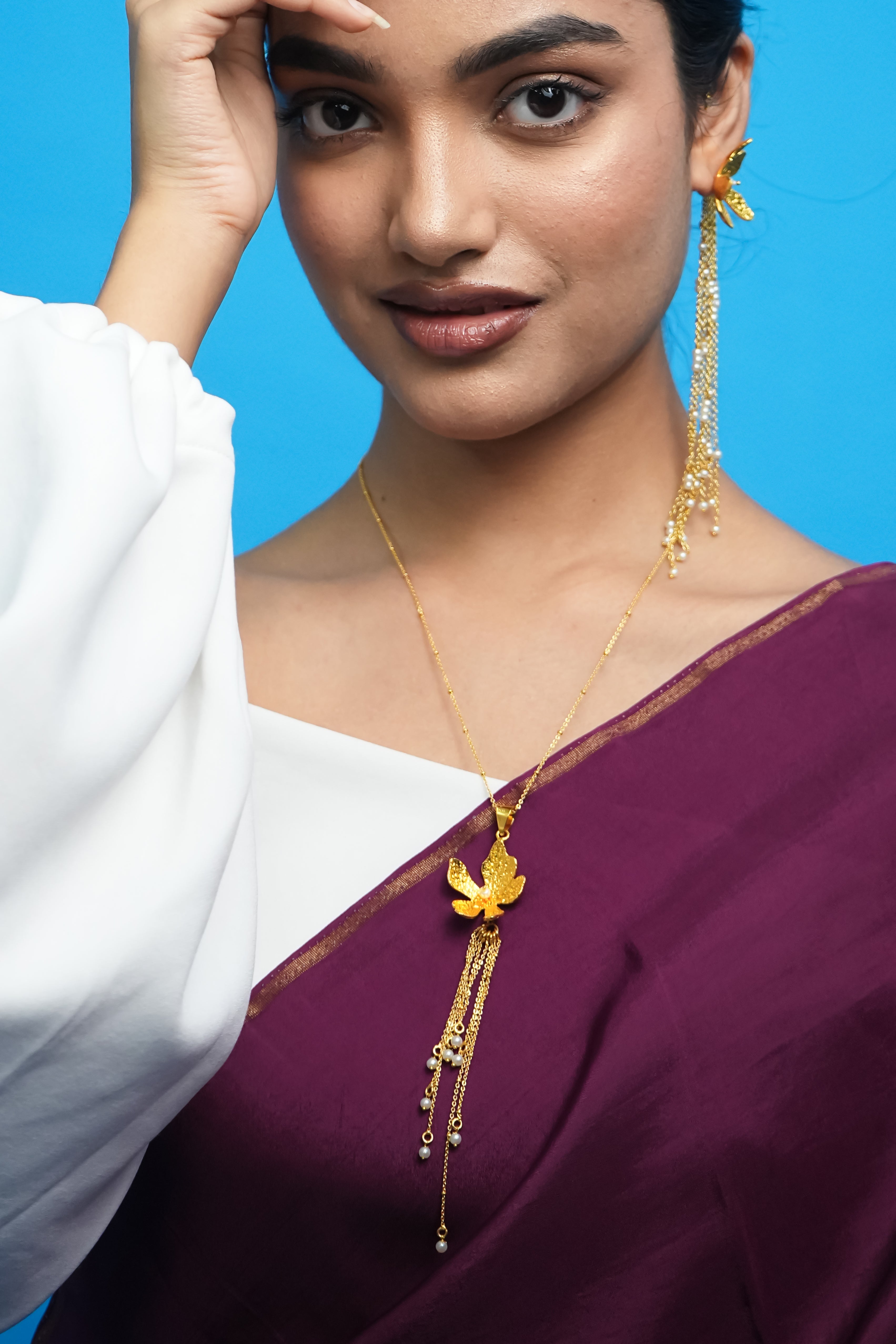 Strength in Petals long set with earrings and matching ring