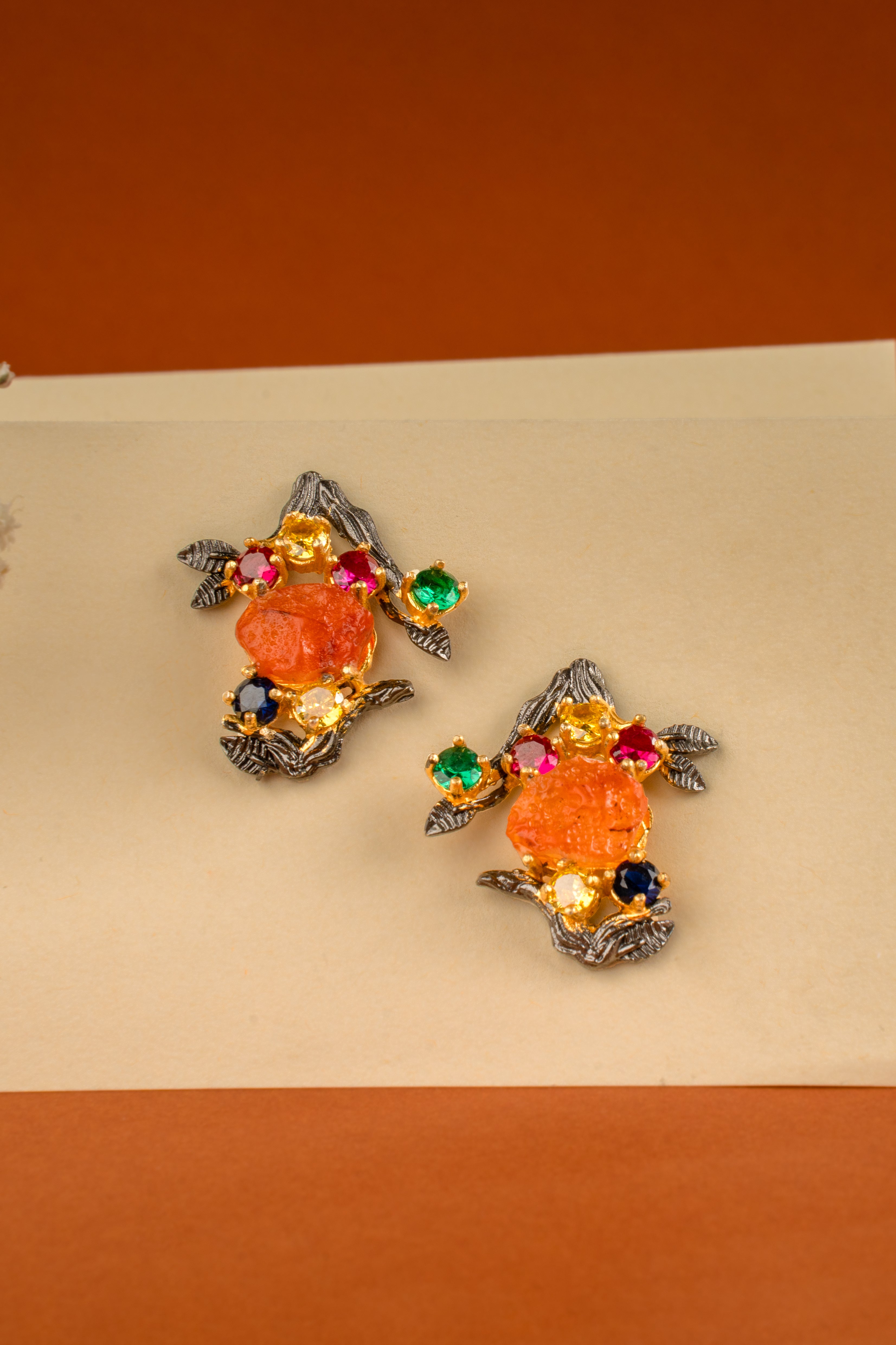 Afra Natural Carnelian stone Statement Studs