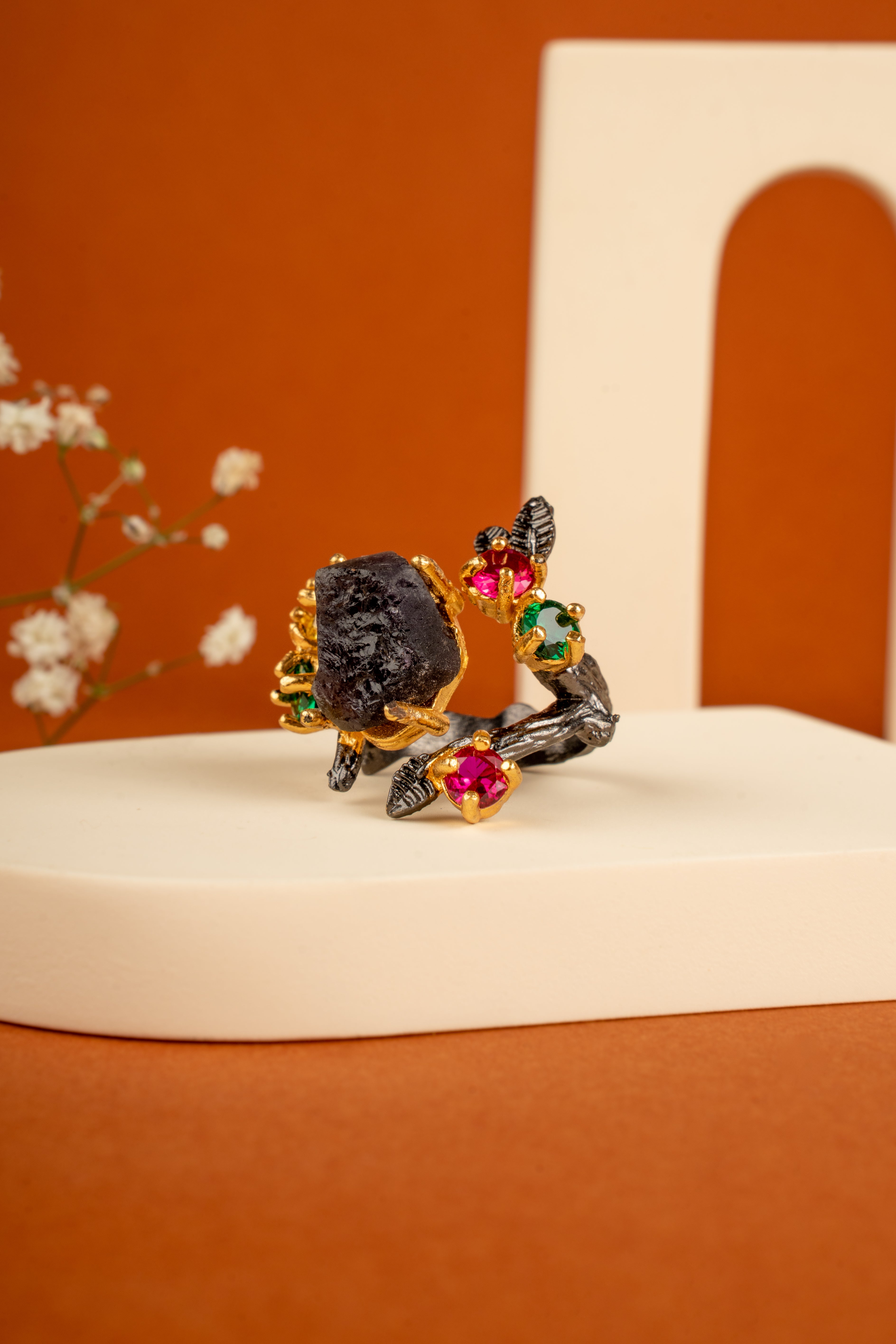 Afra Natural Amethyst Stone Statement Ring