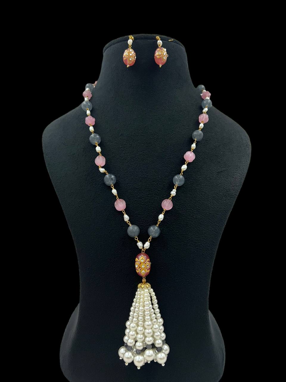 NAZAKAT Blush Pink Long Statement Chain bracelet combo set