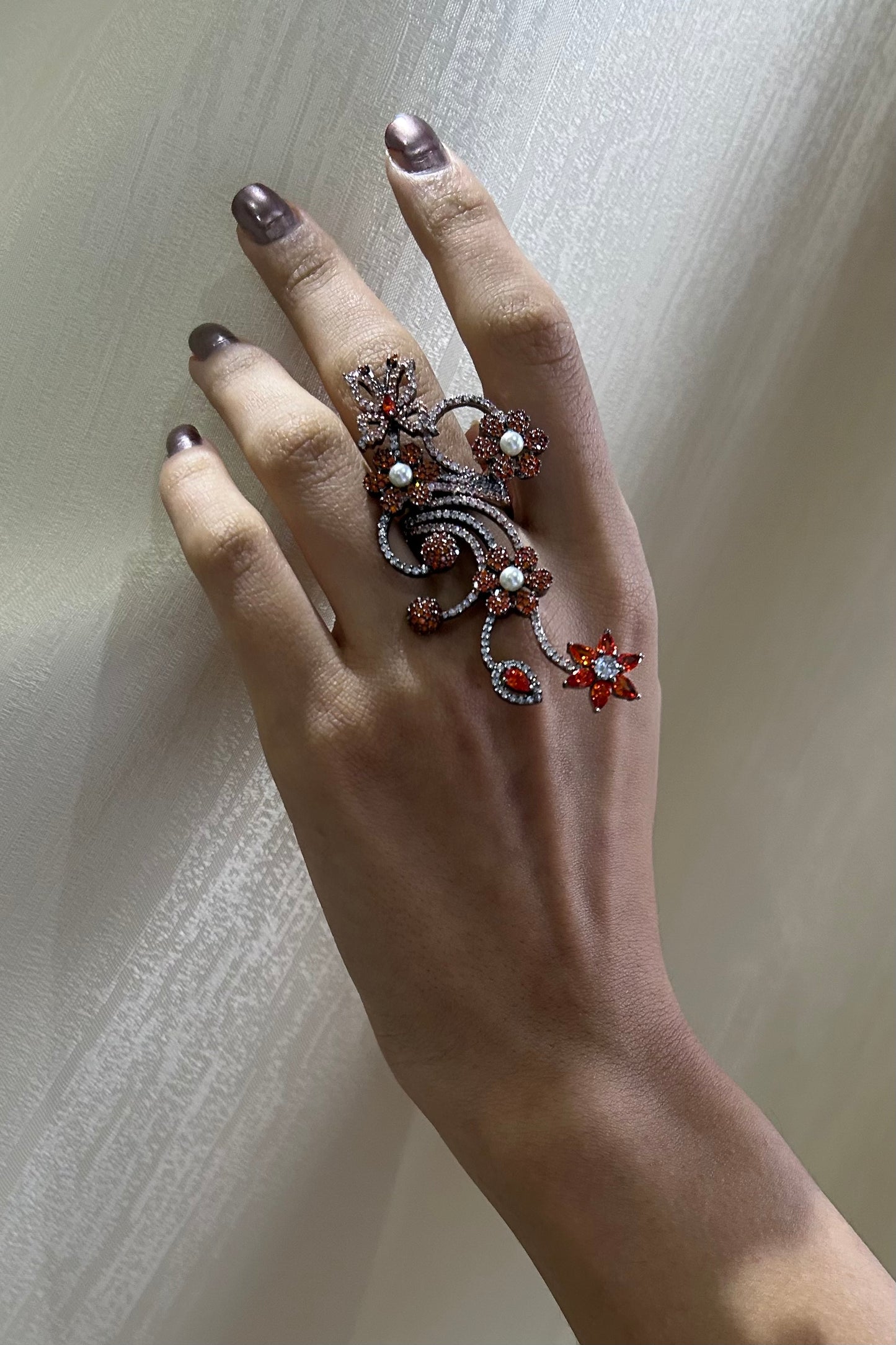 Aisha Orange stones Statement Adjustable Finger Ring
