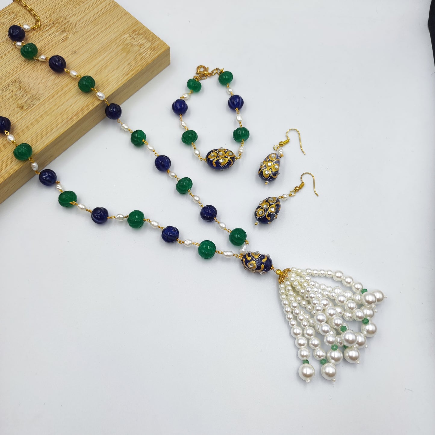 Nazakat Long Statement Chain set with Bracelet