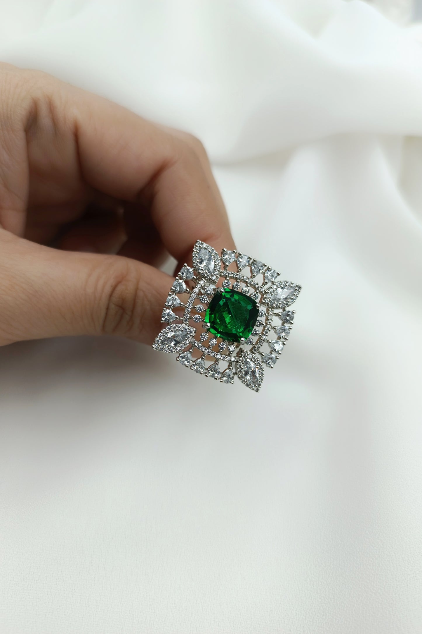 Ruchi Semi precious Emerald Statement Finger Ring