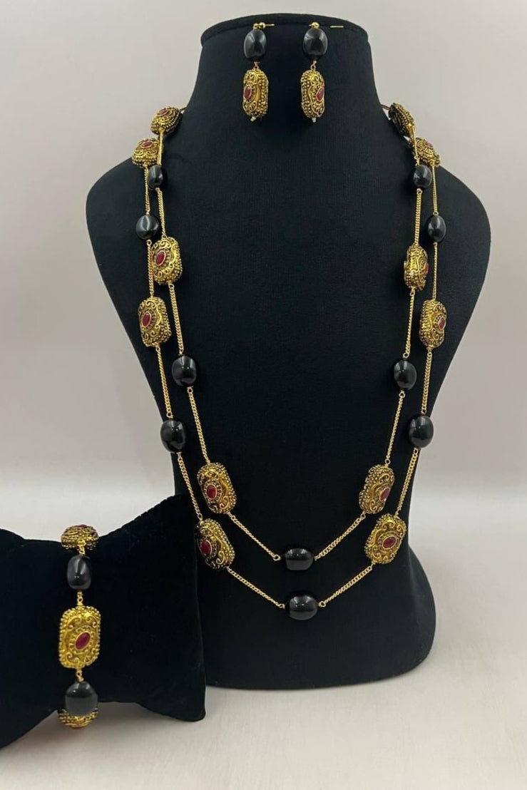 Misha black combo bracelet necklace set