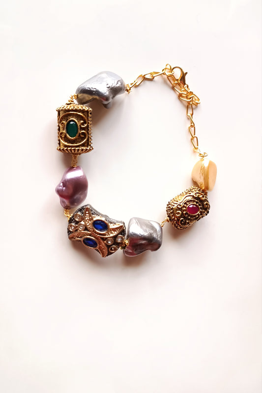 Tanjore brass beads statement bracelet