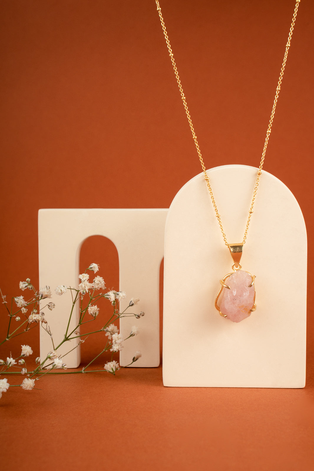 Afra Rose Quartz chain Pendant Combo set