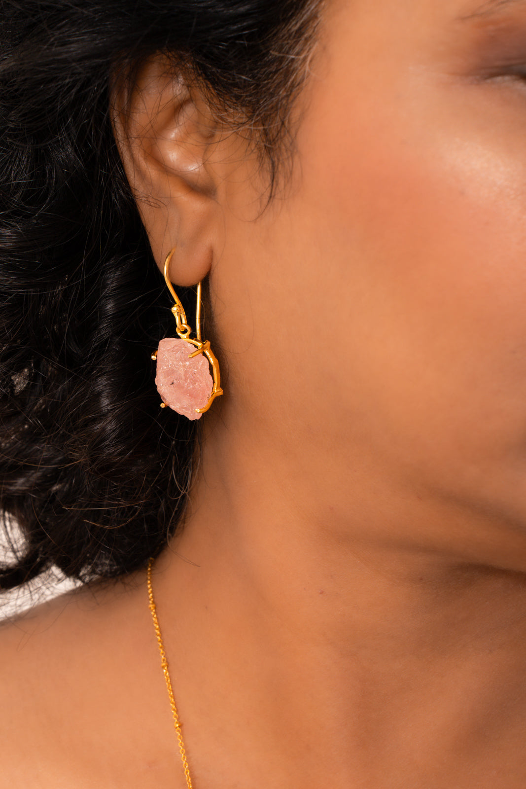 Afra Rose Quartz chain Pendant Combo set