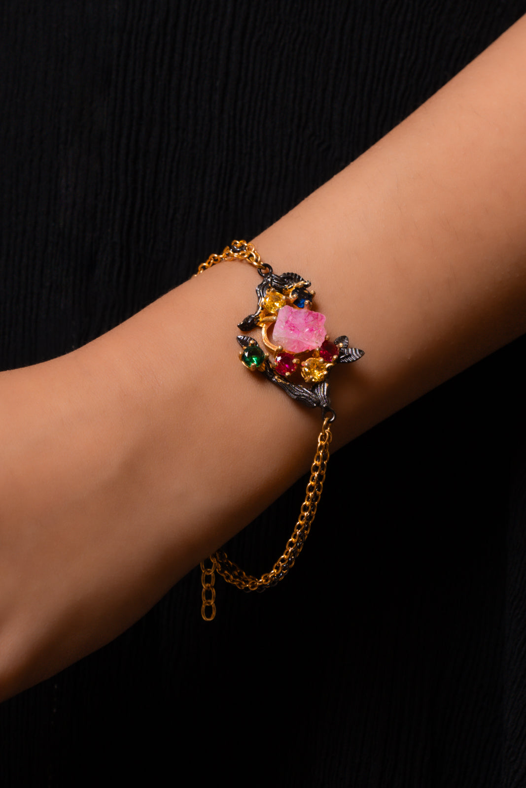Afra Natural Quartz Stone work Bracelet