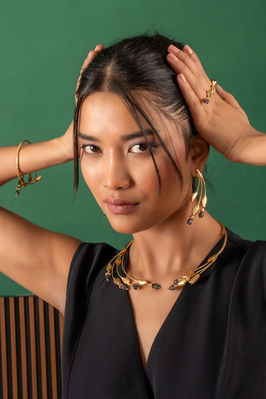 INAAYA Ash Black Hasli Earrings combo set
