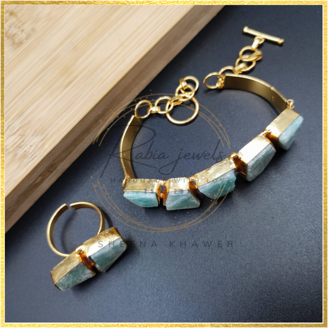 Amozanite combo bracelet finger rings