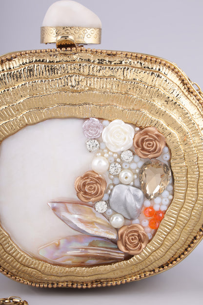 Alizée designer mother of pearl clutch