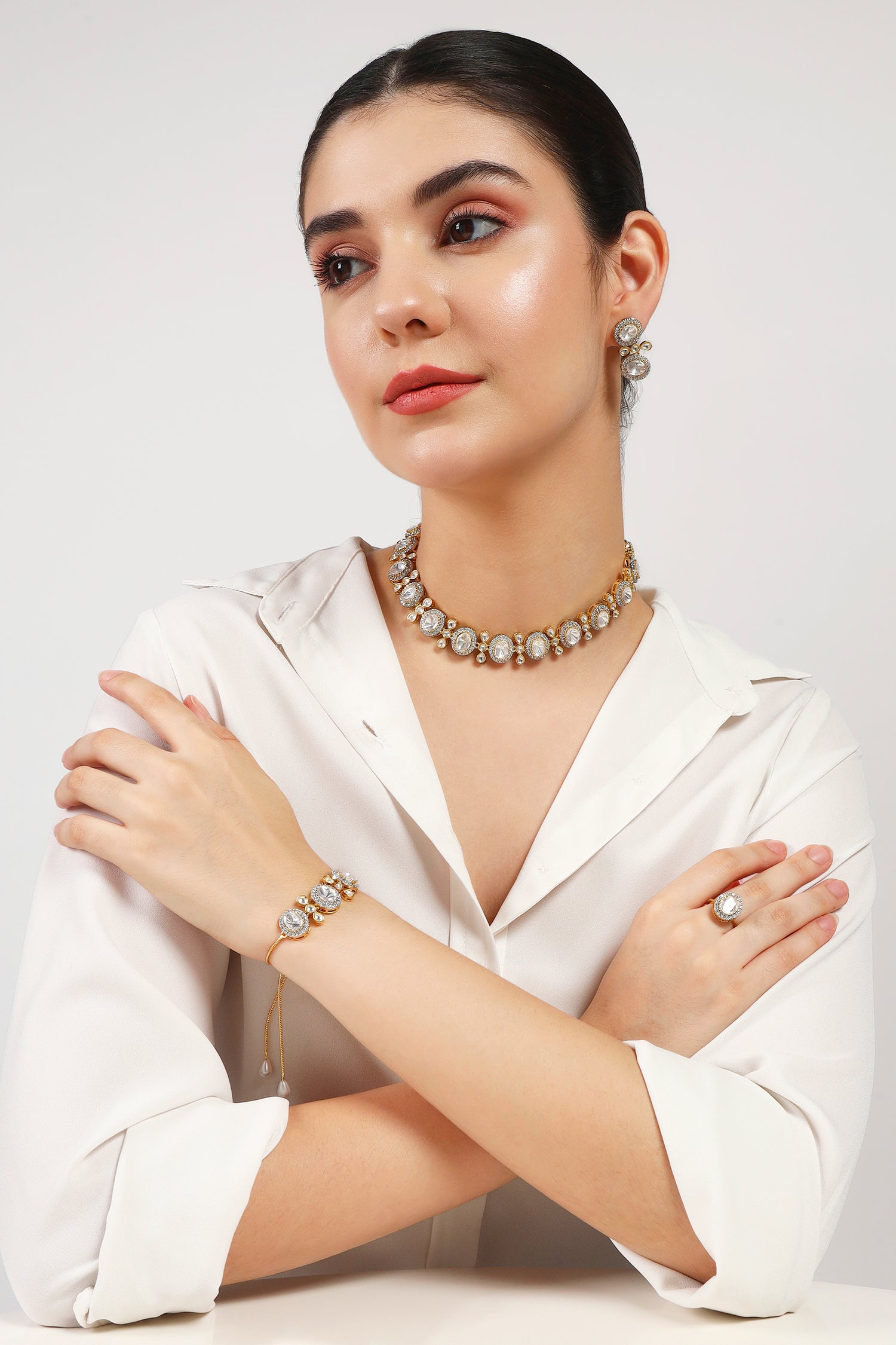 Princess moissanite Kundan combo set