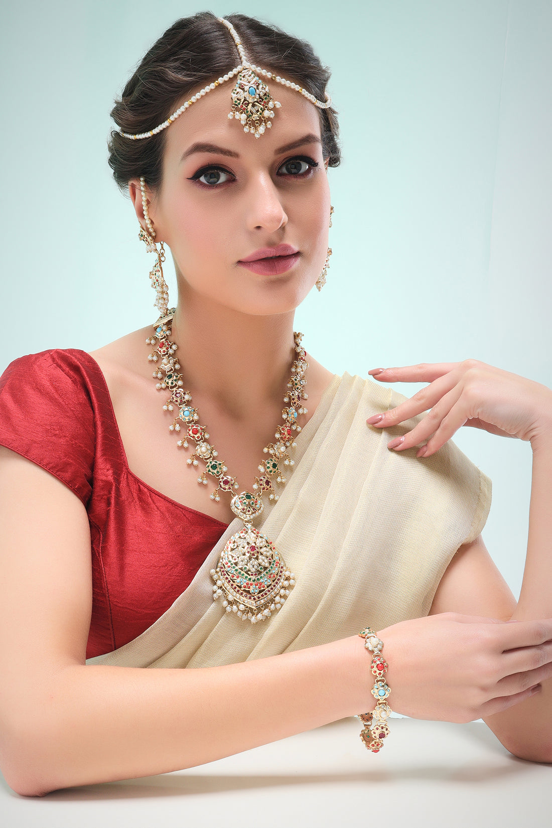 Maheen Jadau necklace set,Head and hand accessories not included.