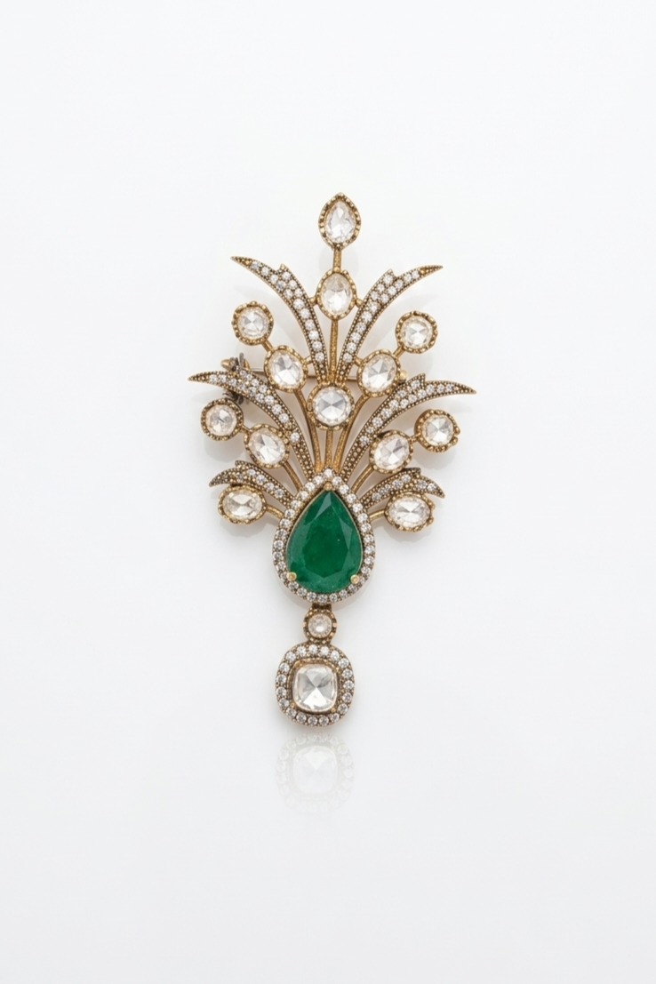 Emerald Moissanite polki Brooch | Unisex