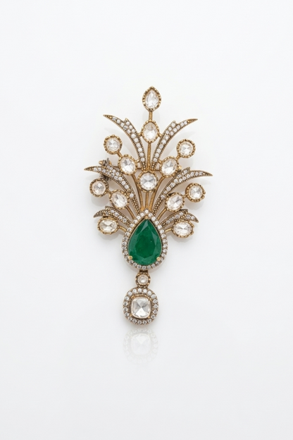 Emerald Moissanite polki Brooch | Unisex