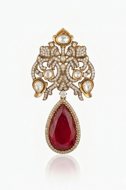 Ruby moissanite polki brooch | Male &amp; Female