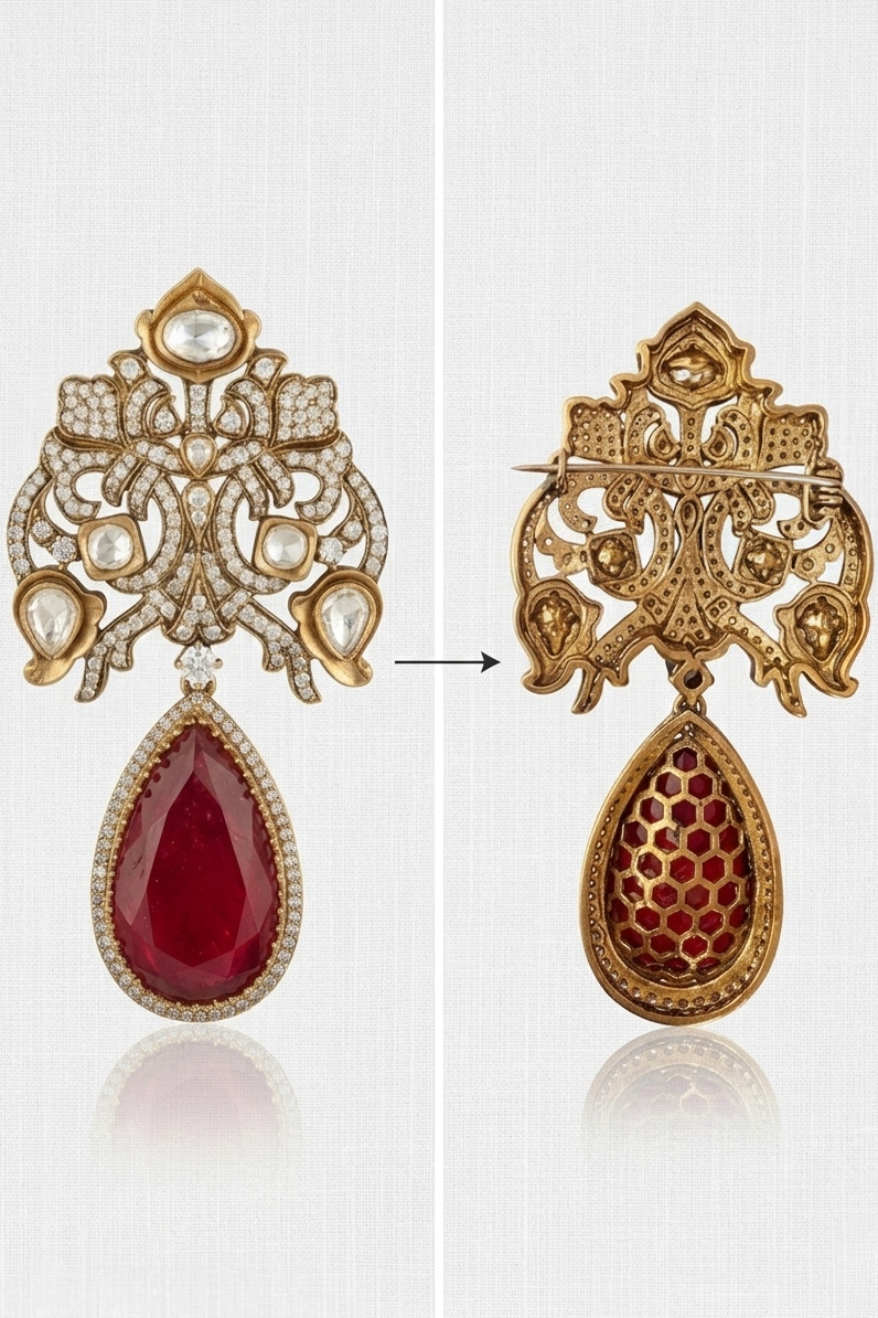 Ruby moissanite polki brooch | Male &amp; Female