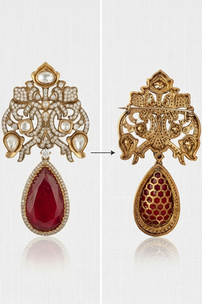 Ruby moissanite polki brooch | Male &amp; Female