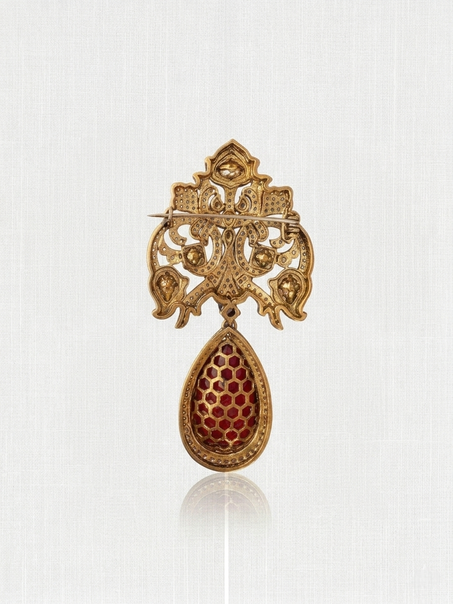 Ruby moissanite polki brooch | Male &amp; Female