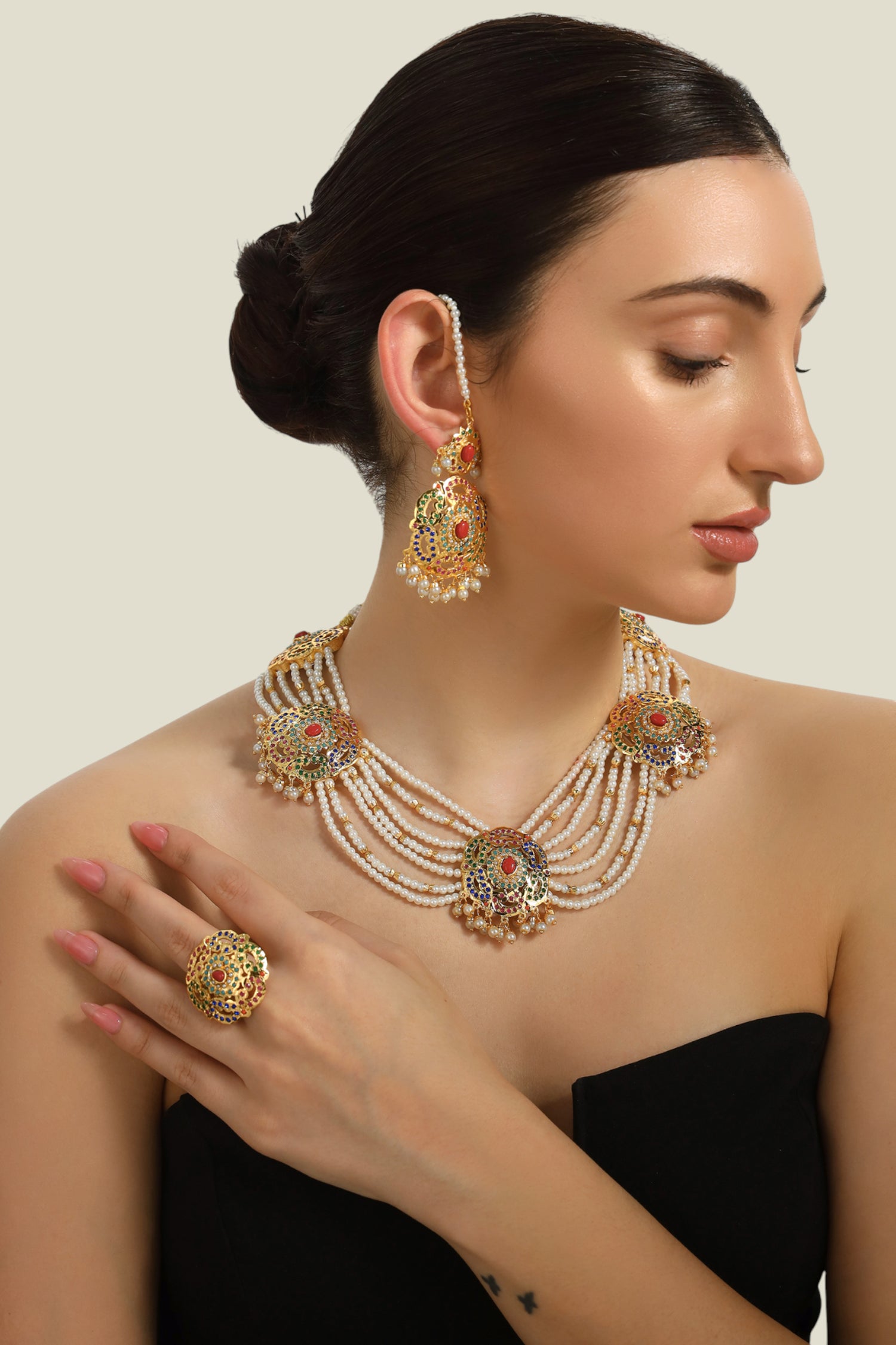 Maheen coral Jadau set with ring