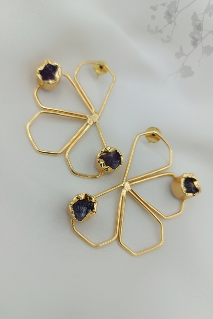 Lura Statement Contemporary Earrings Amethyst stone