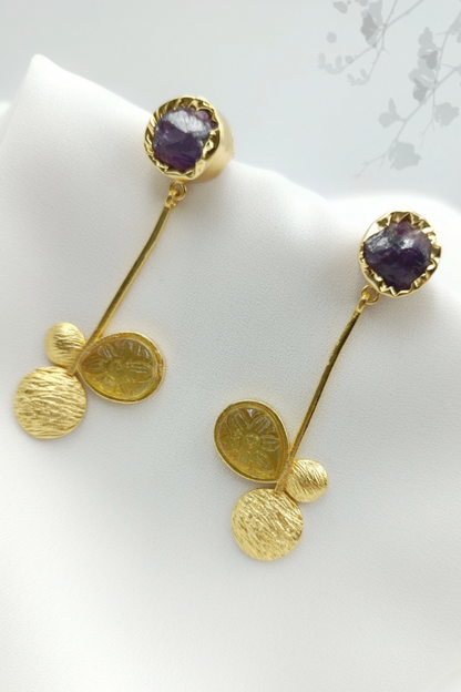 Luna Gold Earrings Amethyst and Citrine